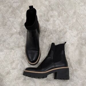 DV by Dolce Vita Black Trooper Ankle Booties with Tan Sole Woman’s Size 8.5